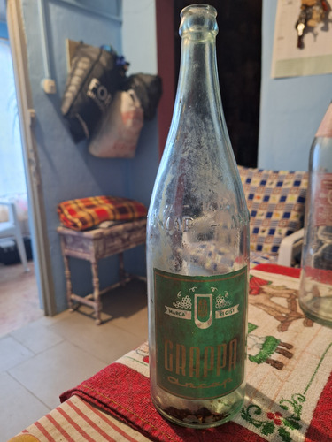 Antigua Botella De Grappa Ancap, Etiqueta Serigrabadas