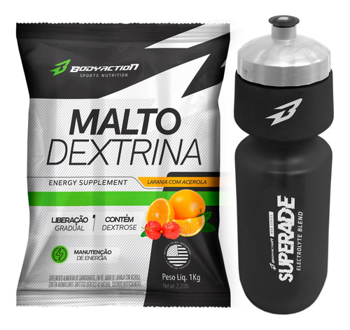 Maltodextrina 1kg + Squeeze Endurance Bodyaction Sabor Laranja com acerola