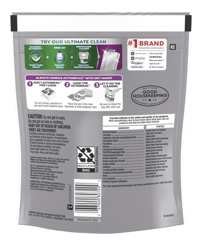 Cascade Platinum Actionpacs Detergente Lavavajillas 21 Pz