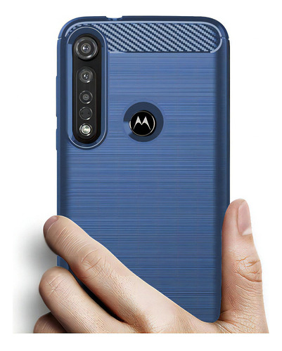 Capa Capinha Moto G8 Plus Case Anti Impacto Fibra De Carbono Cor Azul