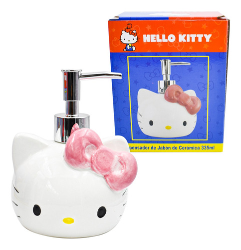 Dispensador De Jabon De Ceramica Hello Kitty 335 Color Blanco/Rosa