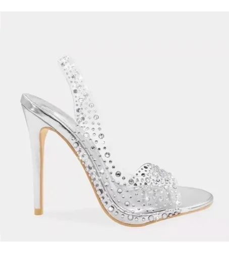 Sandalias Tacones Altos Pedrería Transparentes Para Dama