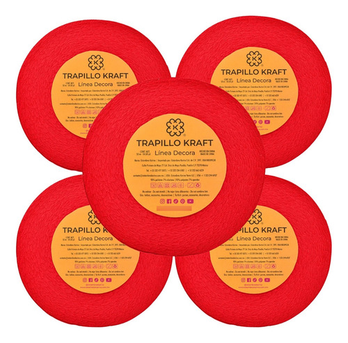 Trapillo Poliester Paq De 5 Rollos De 50 Mts C/u E. Erika 78 Rojo Escolar
