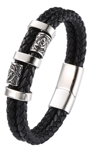 Pulsera De Cuero Trenzado Multicapa Para Hombre Nordic Vikin