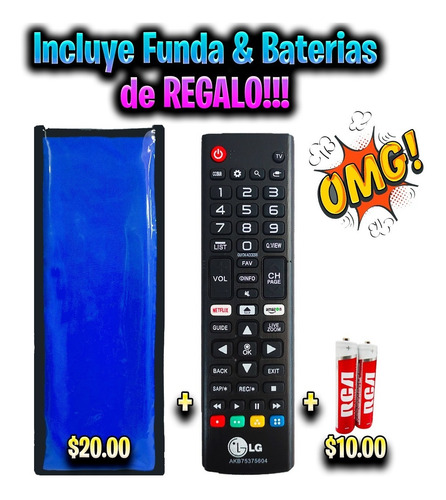 Control Remoto LG Smart Tv Con Netflix Amazon + Funda Y Pila