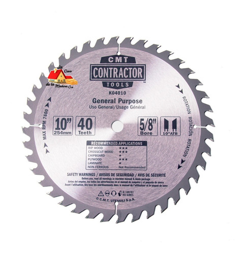 Disco Sierra Circular Cmt  Madera K04010 (10p)  (40t) 