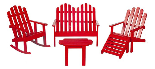 Juego De Patio Rojo Para Muñecas Adirondack, Muebles De 