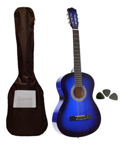 Guitarra Criolla Clasica Femmto Cg001 De Color Azul Para Mano Derecha Con Funda Y Puas