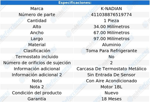 Toma Anticongelante Aluminio 2 Pernos Comet L6 2.8l 71 Al 72