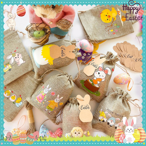 Huaerle 24 Bolsas De Arpillera De Pascua Con Cordón, Bolsas