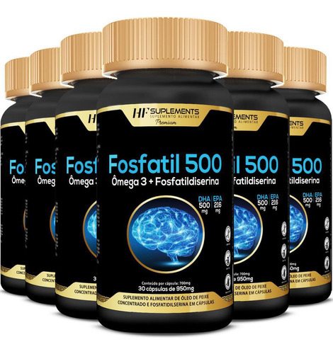 6x Omega 3 + Fosfatidilserina Tratamento 30 Dias 30caps