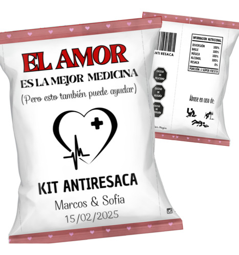 120 Bolsitas Kit Anti Resaca Chip Bag Fiesta Boda Cumples