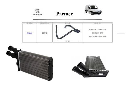Kit Calefactor + Manguera Peugeot Partner Diesel 1.9 - Dw8