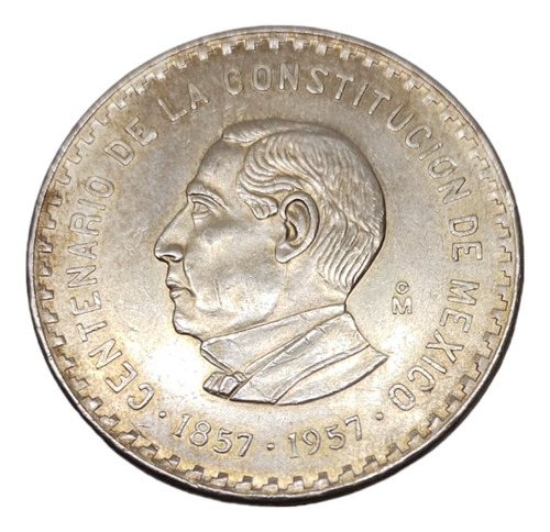 Moneda 10 Pesos Benito Juarez Plata  Ley 900 Año 1957