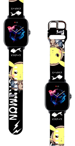 Correa Compatible Para Amazfit Gts 3 Pikachu Urbano Negro