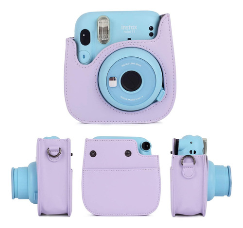 Funda Para Camara Instax Mini 11 Phetium Morado + Correa