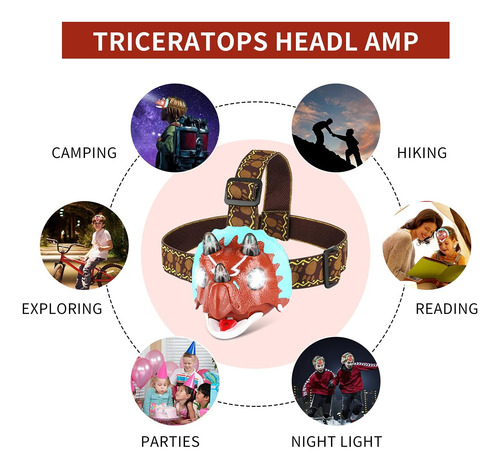 Linterna Frontal Led, Linterna De Dinosaurio De Con Diademas
