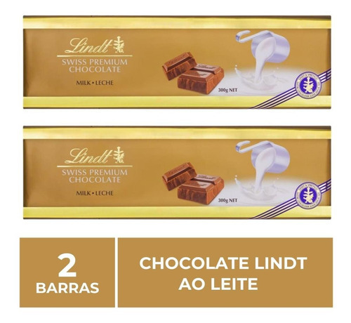 Chocolate Lindt Premium, Ao Leite, 2 Barras De 300g