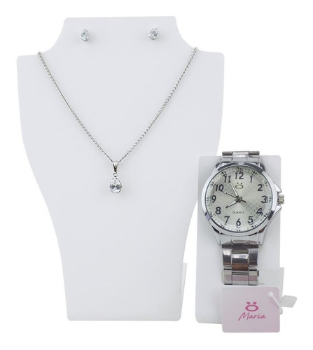 Relógio Feminino Original Em Aço Colar E Brinco Black Friday