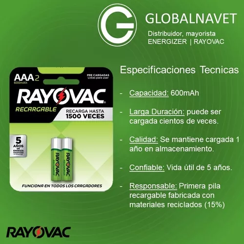 4 Pilas Recargable Aaa Rayovac 600mah Reales 4 Unidades