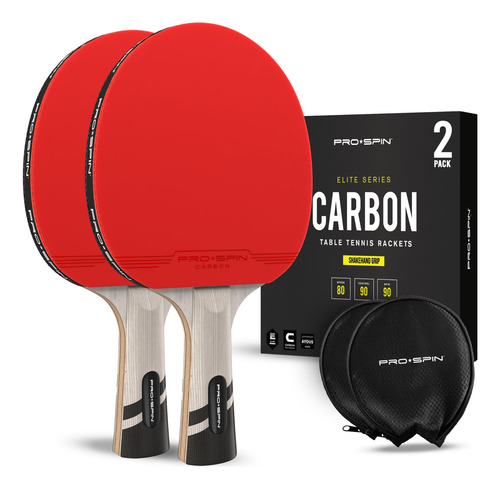 Paletas De Ping Pong Pro Spin Modelo Profesional Fibra Carbo Rojo Tipo De Mango