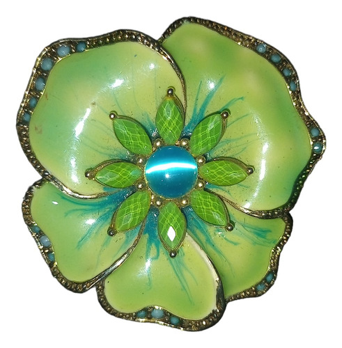 Broche Prendedor Flor Verde Liz Claiborne 5cm De Los 70's