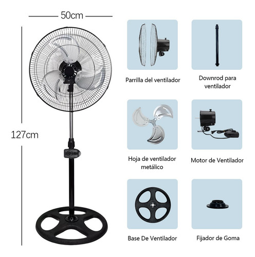 2pz Ventilador Metalico Kit 3en1 De Pie Pared Piso Pedestal 50 Cm 60hz Negro Plata Metal 3