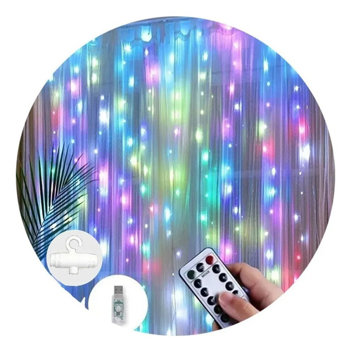 Cortina Decorativa De Luz Clara De Cor Com Controle 3x2m