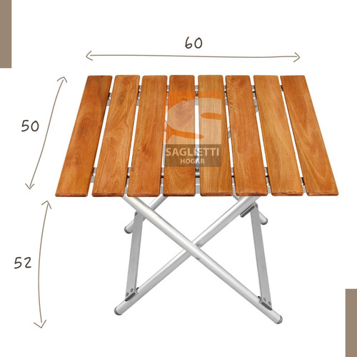 Imagen 4 de 10 de Mesa Plegable Ratona Aluminio Madera 60x50 Balcon Camping