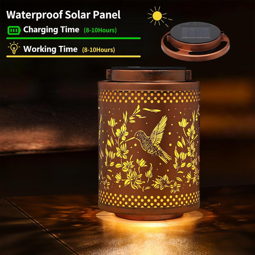 Linterna Solar Jardín Colgante Colibrí Led Impermeable Dorado