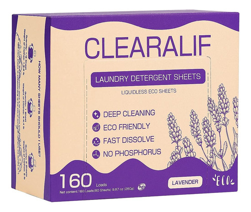 Clearalif Detergente Para Ropa Hojas 80 Hojas (hasta 160 Car