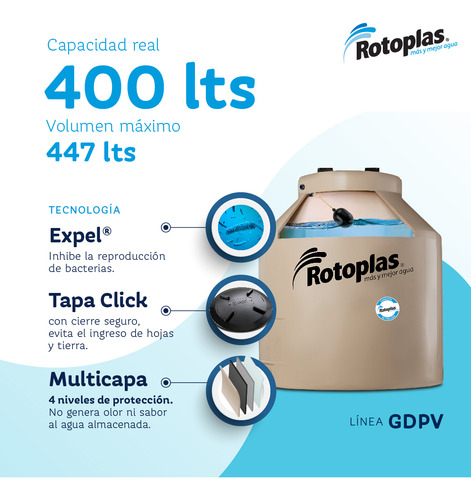 Tanque de agua Rotoplas GDPV Cuatricapa vertical polietileno 400L beige