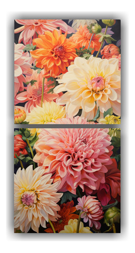 40x20cm Pintura Abstracta De Flores De Dahlias En Lienzo