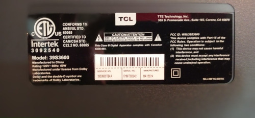Imagen 8 de 10 de Tv Televisor Tcl 39 S3600 Nuevo Repuesto Pantalla Partida