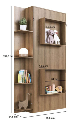 Cama Articulada Solteiro Vertical Com 4 Prateleiras E 2 Nichos Cv1085 80cm Mel - Art In Móveis