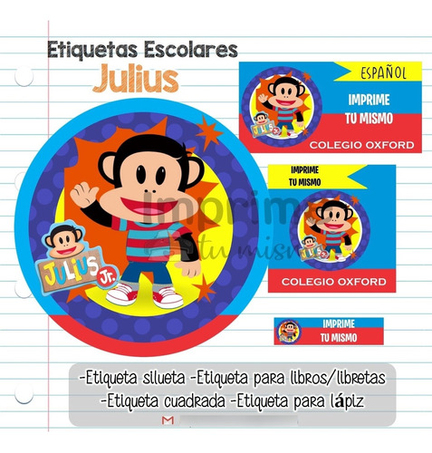 Kit Imprimible Etiquetas Escolares Julius Serie Animada Nb20