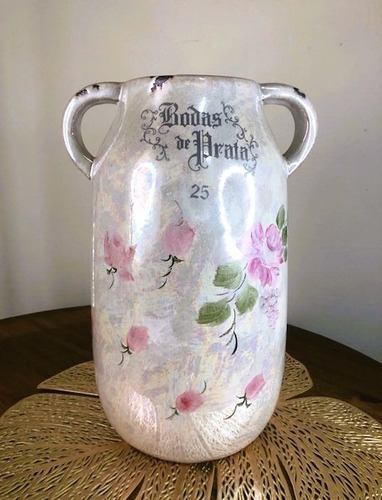 Vaso Rústico Cerâmica Craquelado Bodas De Prata 25 Anos 31,5