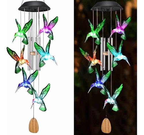 Campanilla De Viento Solar Que Cambia De Color Colibrí Luz A