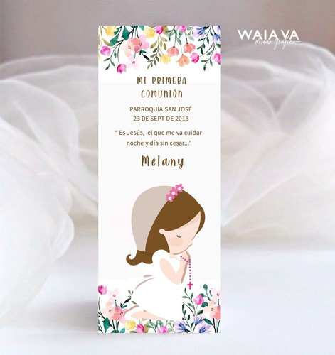 Imagen 2 de 10 de Estampas Primera Comunión Tarjetas Nenas Señalador X 3u