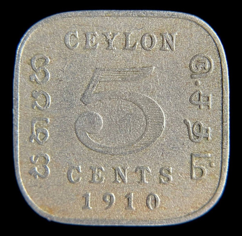 Ceylon Britanico, 5 Cents, 1910. Eduardo Vll. Vf-