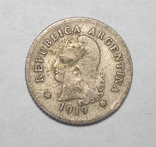 República Argentina Escasos 10 Centavos 1919 - Km#35