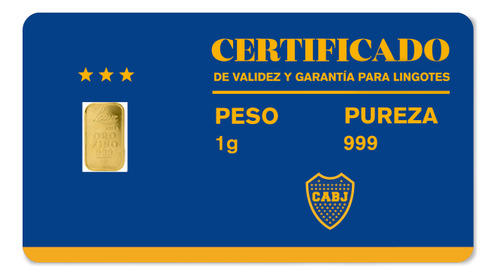 Lingote De Oro Fino 24 Kilates 1 Gramo Boca Juniors Oficial
