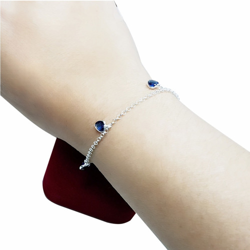 Pulseira Prata Azul Luxo Prata Legítima Mulher + Cx Veludo