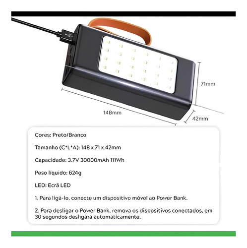 Power Bank 30000mah Carregador Portátil Super Rápido Com Fonte Solar 4 Portas De Carregamento Usb 2 Portas Usb-c 1 V-micro E 1 Compatível Com iPhone Powerbank Turbo Power Bank Carregador Portátil