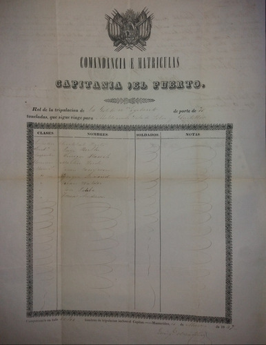 Documento De 1847 Goleta Vigilante Viaje A Castillos Rocha Y