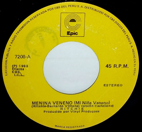 Single 45 Ritchie  Menina Veneno (mi Niña Veneno) 1983