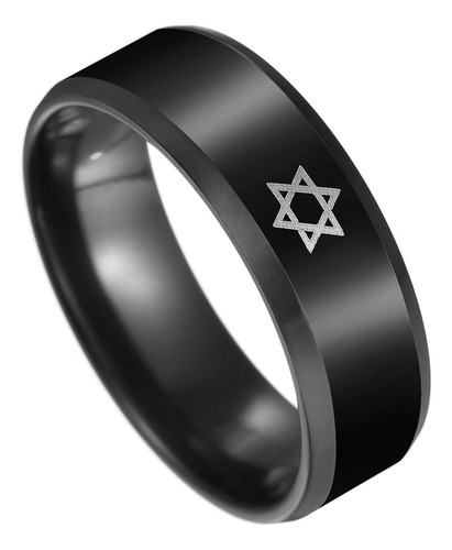 Anillo David Star De Acero Inoxidable Negro Con Pentagrama P