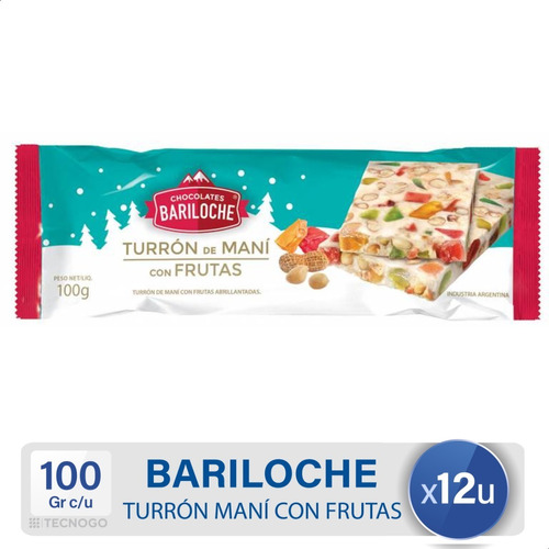 Turron De Mani Bariloche Con Frutas Pack X12 Unidades