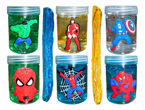 3 Slime Masa Elastica Con Muñeco Avengers Ironman Thor Hulk