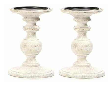 Portavelas Hosley - Juego De 2 Candelabros De Madera Blanca,